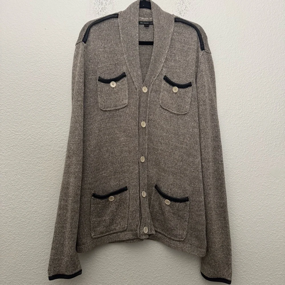 John Varvatos Linen Blend 4 Pocket Cardigan Sweater Brown Men's Size XL